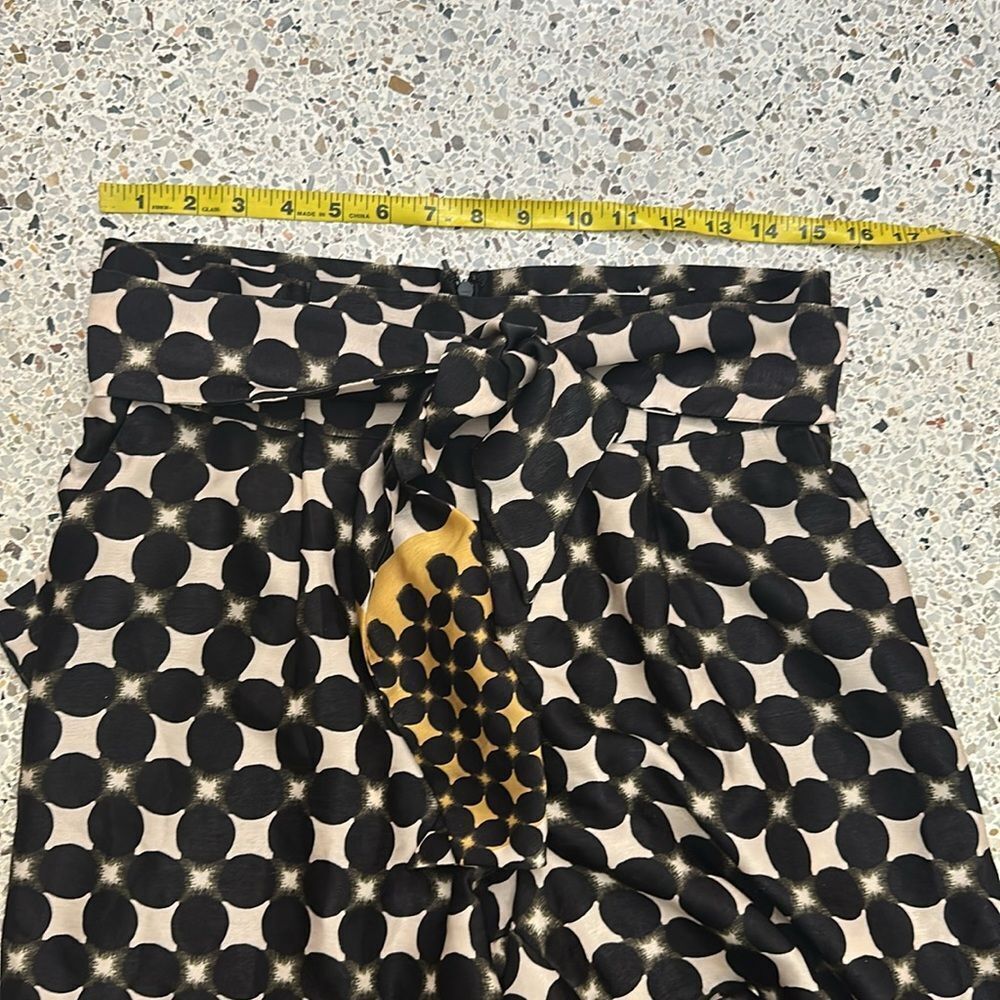Mango MNG black brown pattern print wide leg back zip pants small s - Picture 6 of 8